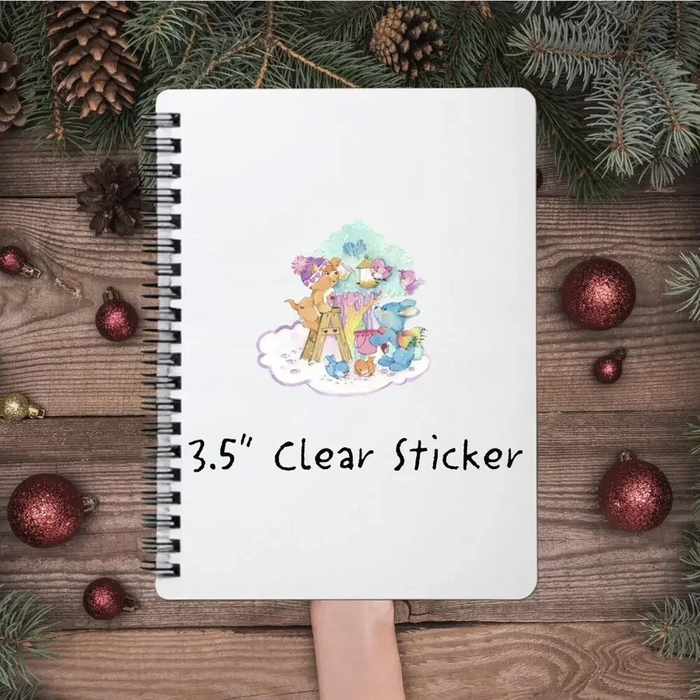 Care Bears Sticker SET OF 5, Clear Decals 3.5” Bear Cousins Christmas Series 2